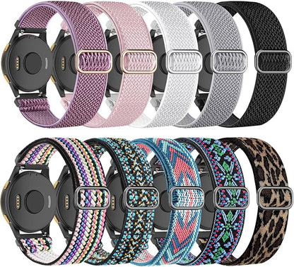 Compatible with Garmin Vivoactive 5 Band 20mm, Vivoactive 6/3, 10 Pack Nylon Watch Bands for Garmin Forerunner 165/55/245/Venu/Venu Sq/Venu 2 Plus Soft Stretchy Replacement Strap for Women Men