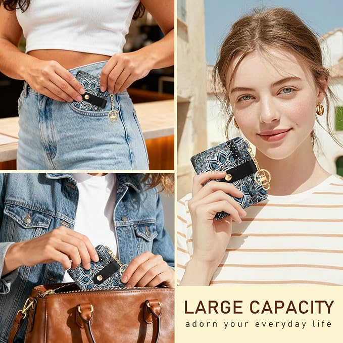 Jogjam Mandala Rfid Ladies Wallet, Small Slim Thin Compact Credit Card Women Wallet, PU Leather Bifold Cash Zipper Coin Pocket ID Window for Female