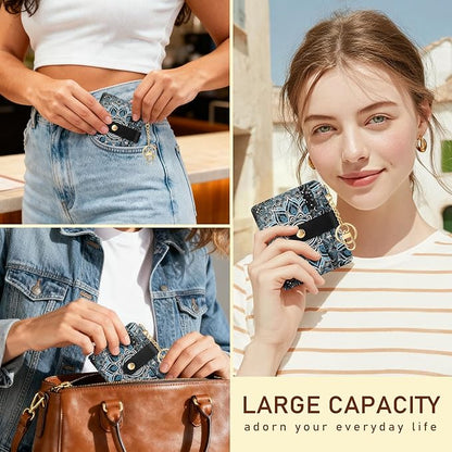 Jogjam Mandala Rfid Ladies Wallet, Small Slim Thin Compact Credit Card Women Wallet, PU Leather Bifold Cash Zipper Coin Pocket ID Window for Female