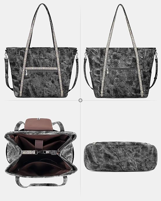 FADEON Large Laptop Tote Bag for Women Designer Leather Laptop Bag Fashion Travel Backpack Purse Shoulder Handbag