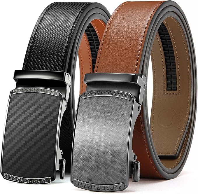 CHAOREN Mens Belt Leather Ratchet Belt 2 Pack - Customizable Fit, Effortless Style (35mm)