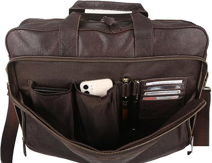 Leather briefcase 18 Inch Laptop Messenger Bags for Men and Women Best Office briefcase Satchel Bag (Brown)