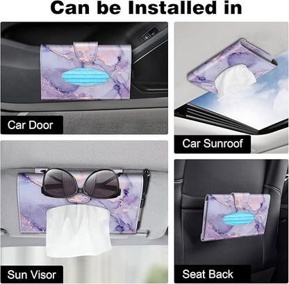 CaseBot Car Visor Tissue Holder, Sun Visor Napkin Holder, Mask Holder, PU Leather Backseat Tissue Box for Truck SUV, Lilac Marble