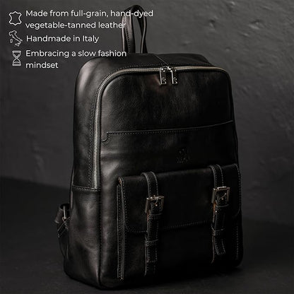 Time Resistance Leather Backpack Vintage Rucksack Purse for Laptop up to 15 in Black
