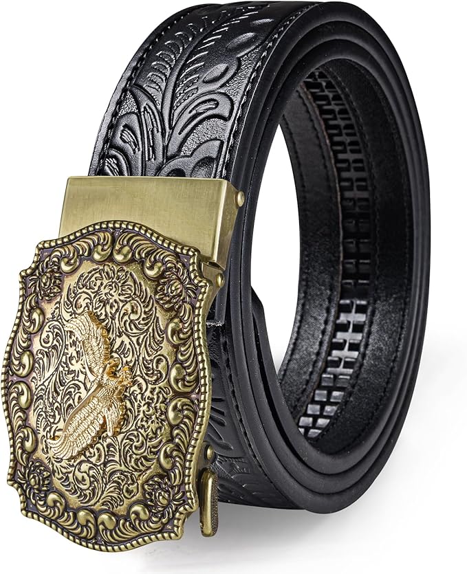Barry.Wang Mens Belts Leather Ratchet Automatic Buckle Slide Click 1 3/8" Designer Dress Fashion Classic Casual Work Business