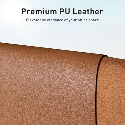 Aothia Faux Leather Desk Mat - Non-Slip PU Leather Desk Blotter, Waterproof Writing Surface, Large Desk Pad for Office & Home (Brown, 55" x 17")