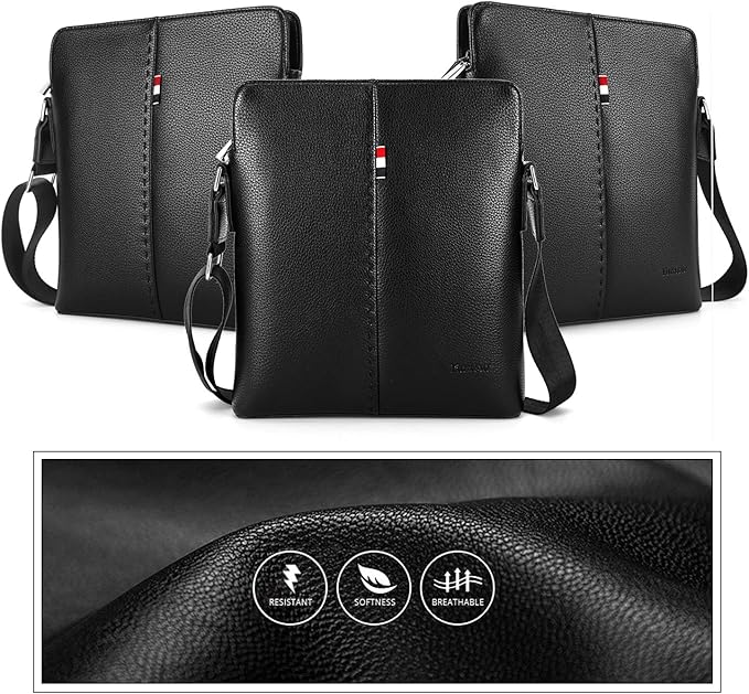 YumSur Mens Shoulder Bag, Leather Messenger Handbag Crossbody Bag for Men Purse iPad Bag for Business Office Work School with Adjustable Strap Black
