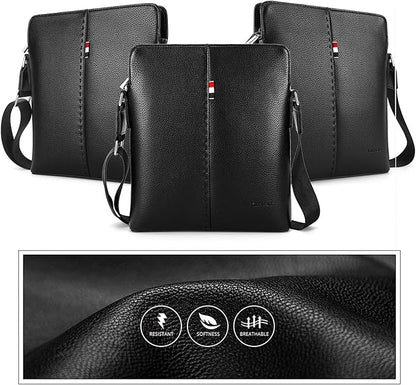 YumSur Mens Shoulder Bag, Leather Messenger Handbag Crossbody Bag for Men Purse iPad Bag for Business Office Work School with Adjustable Strap Black