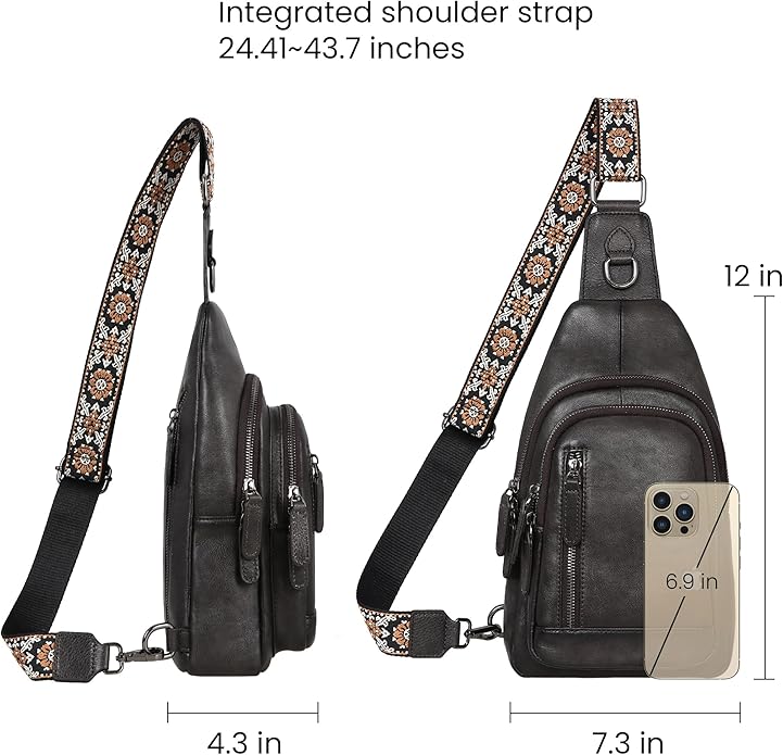 HESHE Leather Sling Bag for Women Crossbody Bags with Multi-Pocket Stylish Fanny Packs for Travel Chest Bag