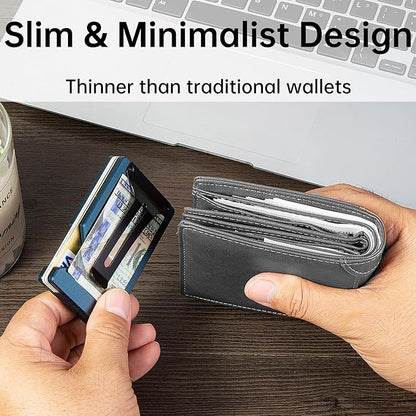 Minimalist Carbon Fiber Wallet for Men, Money Clip Cash Strap Wallet, RFID Blocking Metal Wallet Aluminum Card Holder,Front Pocket Wallet(Matte Navy)