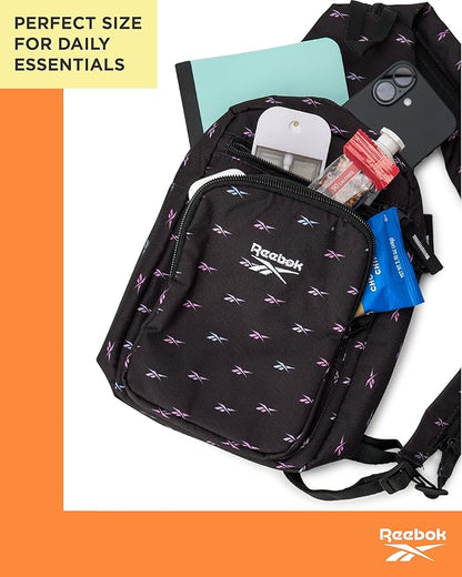 Reebok Unisex Crossbody Sling Bags – Compact Convertible Strap Cross Body Bag Travel Sling Bag - Gym & Travel Essential, Cosmos Black Ombre