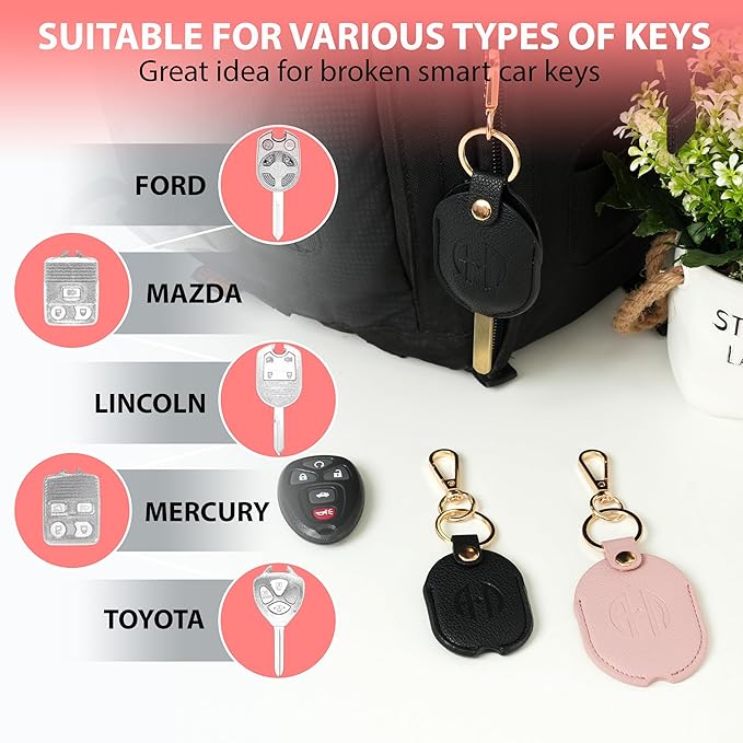 Leather Car Key Fob Cover Sleeve Holder for Broken Keys – Smart Remote Protector Case with Keychain for Men & Women
