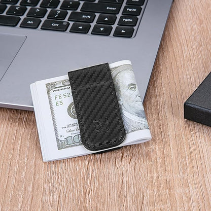 GH GOLD HORSE Slim Magnetic Money Clip Genuine Leather Business Card Holder for Men (CB-Black)