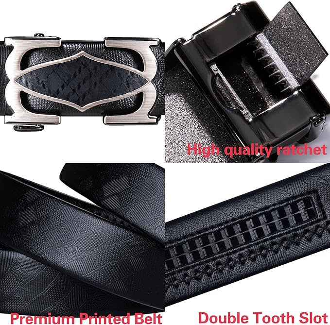 Dubulle Designer Ratchet Belt for Men Leather Fashion Adjustable Automatic Buckle Sliding Removable Dress Casual