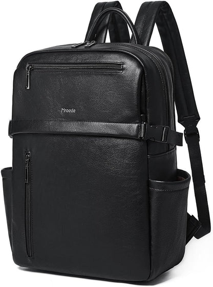 Leather Laptop Backpack for Women, 15.6 Inch Laptop Travel Backpack Purse Large Capacity Computer Bag, Casual Daypack Nurse Bag College Bookbag for School, Black