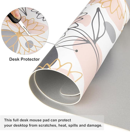 QIYI Large Mouse Pad, Extended Desk Mat for Desktop, PU Leather Waterproof Gaming Mousepad, Computer Desk Accessories Protector Writing Pads for School Office Home 31.5" x 15.7" - Line Art Flowers