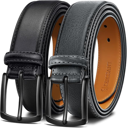 KEMISANT Men Belt 2Pack – Genuine Leather Belt for Men Dress Casual Golf Jeans 1 3/8"