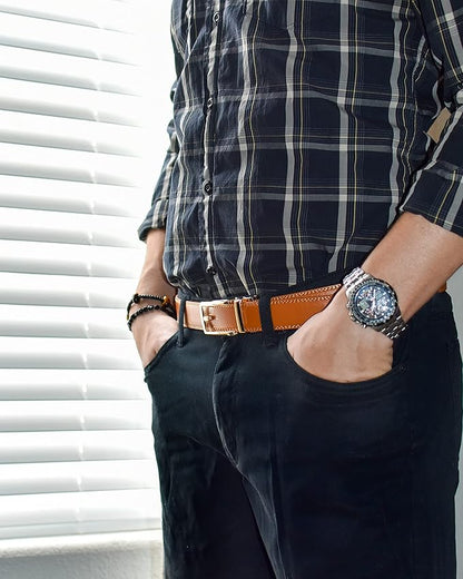 Tonywell Mens Leather Ratchet Belts with Click Buckle Perfect Fit Dress Belt 30mm Wide
