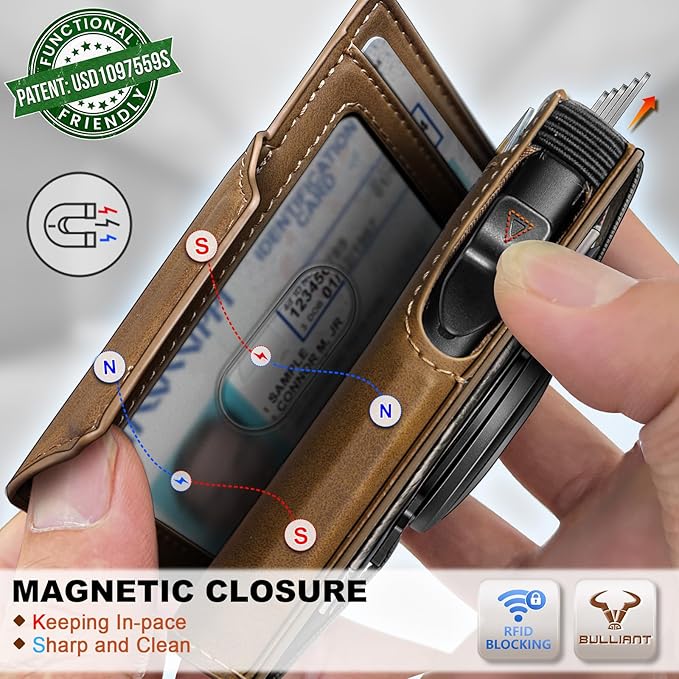 BULLIANT Men Wallet Gift Boxed,Slim Front Pocket Wallet Money Clip Card Holder 3.8"x2.7",Pop-up Access