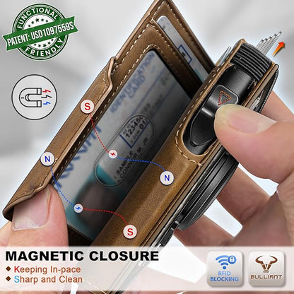 BULLIANT Men Wallet Gift Boxed,Slim Front Pocket Wallet Money Clip Card Holder 3.8"x2.7",Pop-up Access