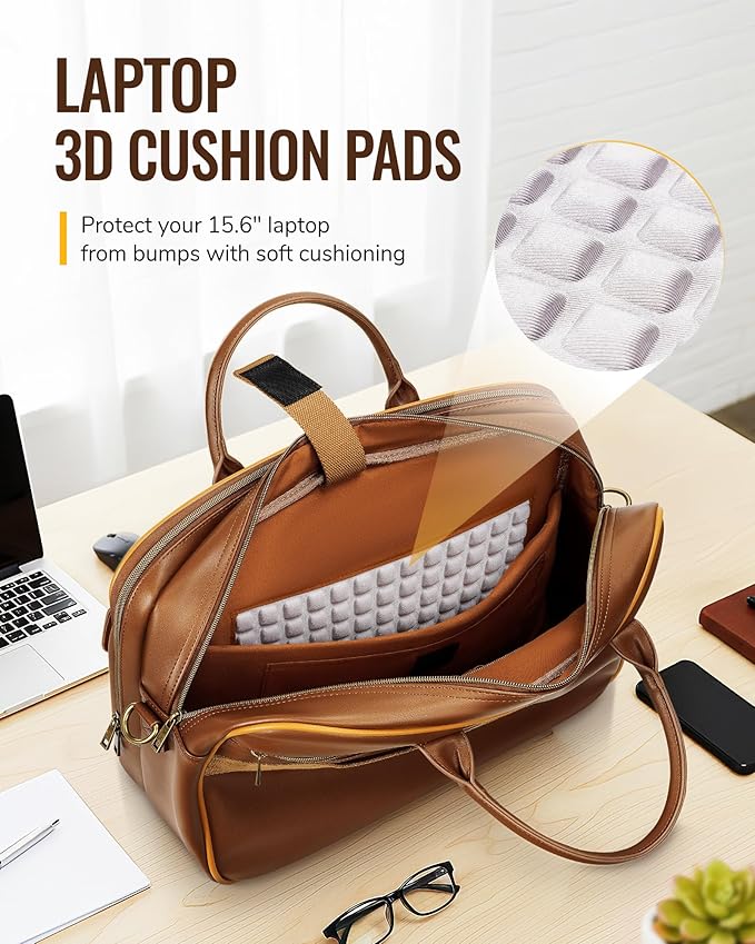 Ytonet PU Leather Messenger Bag for Men, 15.6" Vintage Briefcase with Padded Laptop Compartment, Large Satchel Bags Laptop Bag for Mens, Waterproof Computer Bags for Work Office Business Travel, Brown