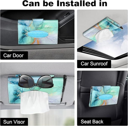 CaseBot Visor Tissue Holder - Sun Visor Napkin & Mask Holder, PU Leather Backseat Tissue Box for Truck & SUV, Emerald Marble