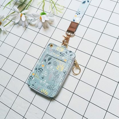 bolimoss Lanyard with Wallet,Zip ID Case with Lanyard,Lanyard Badge Holder,Lanyard Wallet for Women,Fashion Lanyard Wallet, ID Case Wallet with Lanyard（ Light Blue Gray ）