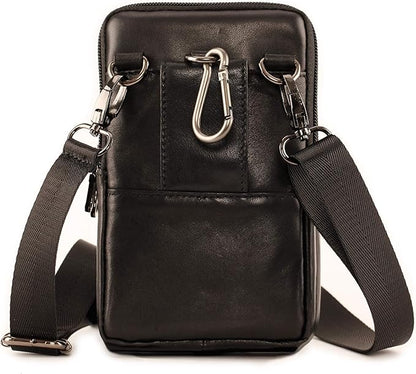 Small Mens Leather Satchel Cell Phone Holster,Vertical Belt Clip Cellphone Pouch,Purse Waist Bag Fanny Pack Compatible with Google,Zipper Phone Bag for Work,Hike