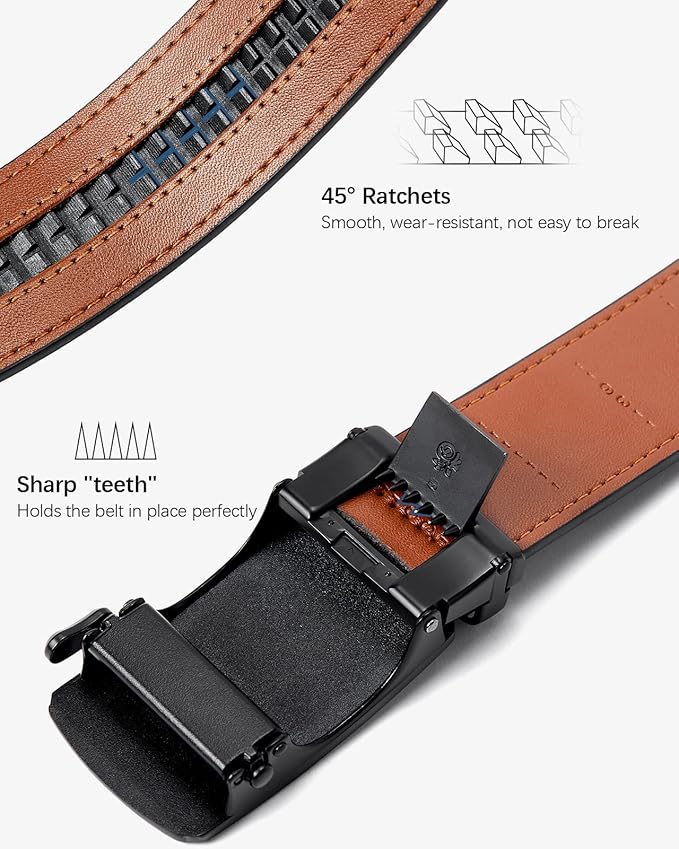 BOSTANTEN Mens Belt Leather Ratchet Belt For Men Dress and Casual with Adjustable Buckle, Trim to Fit