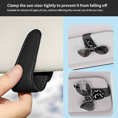 Sunglasses Holder for Car Visor, PU Leather Glasses Clip Organizer, Cute Magnetic Eyeglass Holder for Vehicle Sun Visor, Car Interior Accessory for Women & Men Black Bats Pattern