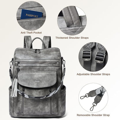 Shrrie Laptop Backpack for Women 15.6 inch,Travel Leather Backpack Purse Nurse Teacher Carry on Backpack Computer Bag,Professional Water-Resistant College Business Work Casual Daypack,Deep Gray