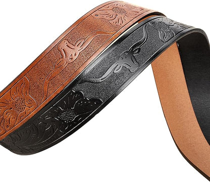 IZUS Vintage Western Belt Strap without Buckle Longhorn-Bull-Embossed Cowboy Belt for Women Men 1-1/2" Wide PU Leather Strap