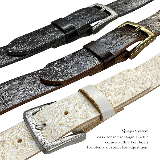 Cowboy Cowgirl Western Tooled Floral Embossed Full Grain Genuine Leather Belt Strap 1-1/2"(38mm) Wide