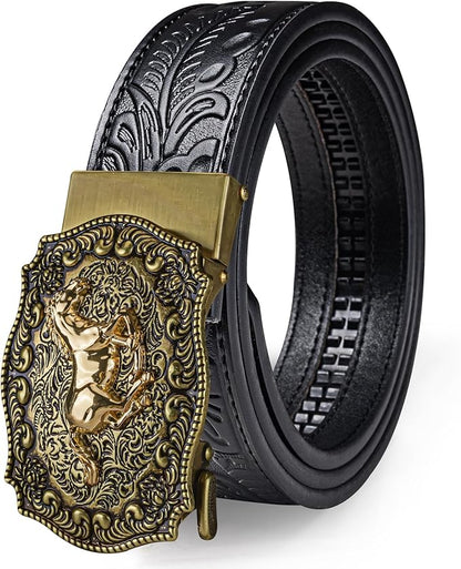 Dubulle Designer Mens Belts, Sliding Automatic Buckle Ratchet Dress Belt TOP Genuine Leather Strap Gifts
