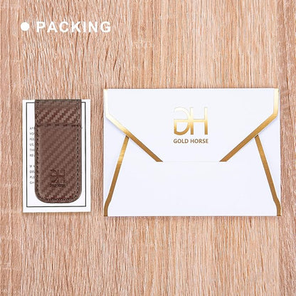 GH GOLD HORSE Slim Magnetic Money Clip Genuine Leather Business Card Holder for Men (Coffee)