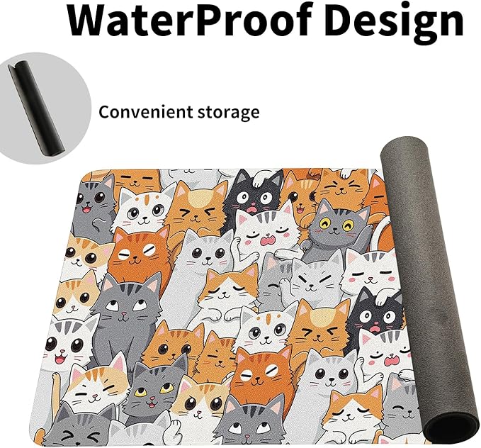 Positively Adorable Cat Desk Mat - 23.62 * 11.81in Desk Pad, Large Non-Slip PU Leather Pad for Aesthetic Home Office & Gaming,A Gift for Cat Lovers