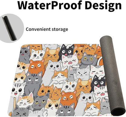 Positively Adorable Cat Desk Mat - （27.56 * 13.78in） Desk Pad, Large Non-Slip PU Leather Pad for Aesthetic Home Office & Gaming,A Gift for Cat Lovers