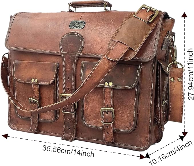 cuero DHK 14 Inch Vintage Handmade Leather Messenger Bag for Laptop Briefcase Best Computer Satchel Distressed Bag