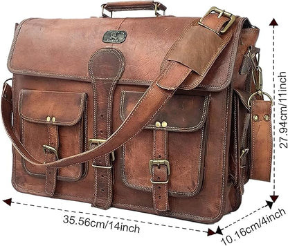 cuero DHK 14 Inch Vintage Handmade Leather Messenger Bag for Laptop Briefcase Best Computer Satchel Distressed Bag