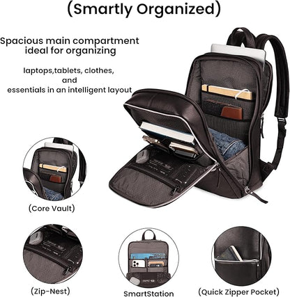 LEATHER VILLAGE Leather Laptop Backpack for Men | Chocolate Brown | Slim Professional Business Bag Fits 15.6”-Laptop | Water-Repellent Work & Travel Daypack with Trolley Strap