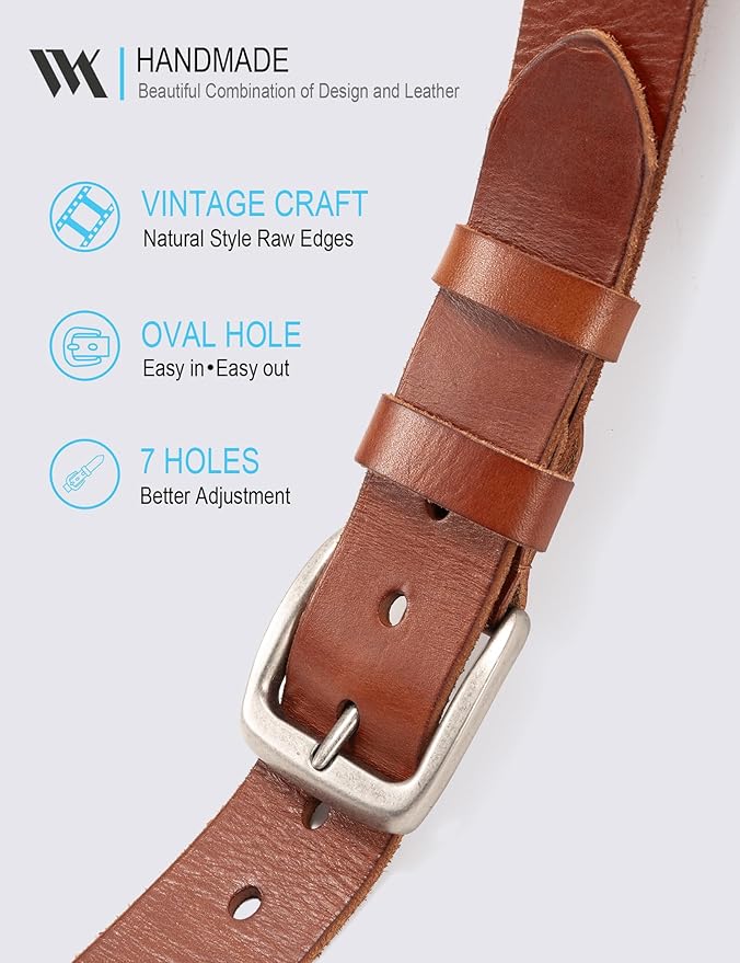 WOLFANT Leather Belt for Men,100% Italian Full Grain Real Solid Leather
