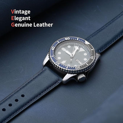 Fullmosa Watch Bands,18mm 20mm 22mm Quick Release Leather Watch Band Strap - Burnished Leather Watch Band Vintage Wristband (Dark Blue+Smoky grey Hardware, 20mm)
