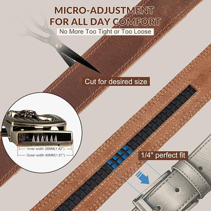 Ratchet Belt Strap, Full Grain Leather Belt Straps for Men without Buckle 1 3/8"- Replacement Strap Only