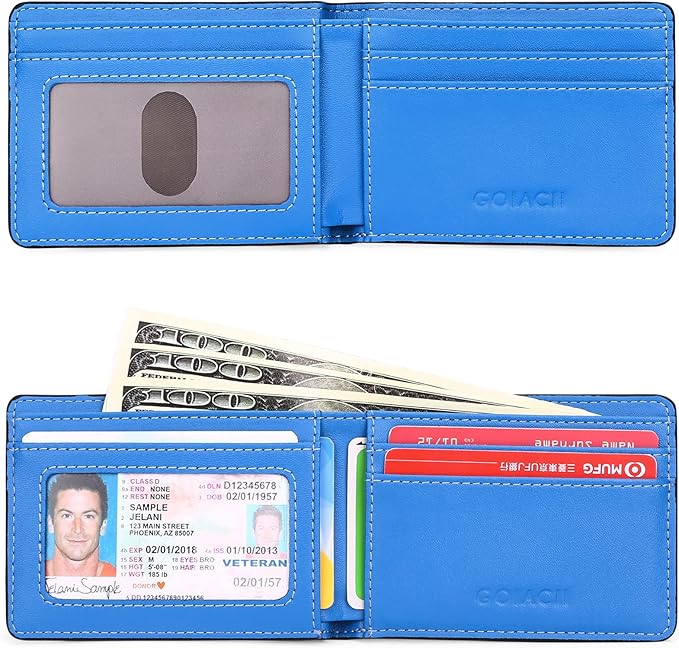 RFID Blocking Bifold Wallet for Men Minimalist Front Pocket Wallets Credit Card Holder with 5 Card Slots, ID Window