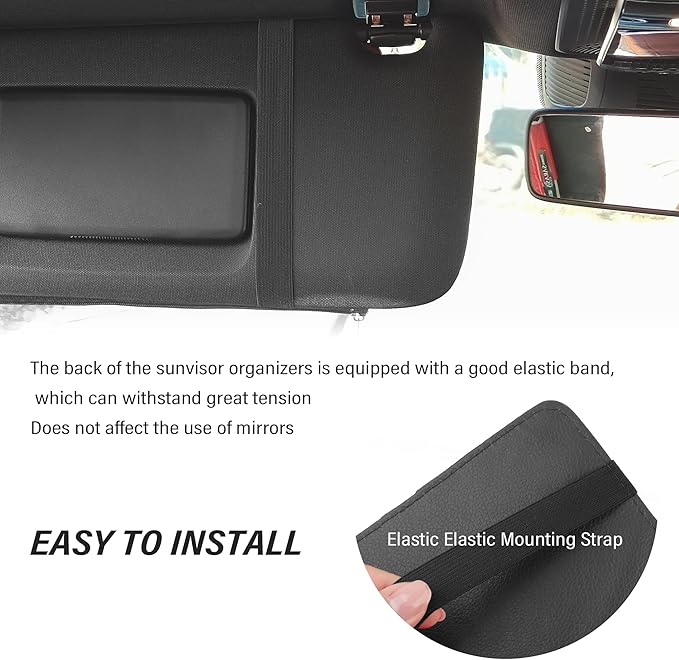 Car Visor Organizer with Sunglass Holder,Multi-Functional Car Sun Visor Organizer with Zipper for Cards,Money,Tickets,Leather Interior Accessories (Gray)