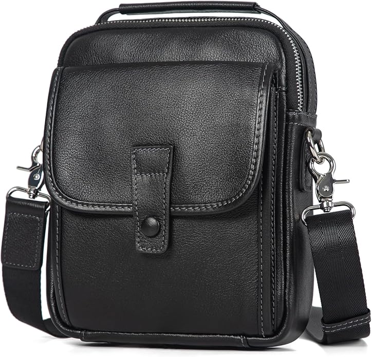 Augus Leather Small Messenger Bag For Men Crossbody Handbag Shoulder Sling Travel Bags for Men Purse Daypack Magnetic Buckle