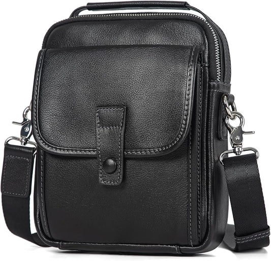 Augus Leather Small Messenger Bag For Men Crossbody Handbag Shoulder Sling Travel Bags for Men Purse Daypack Magnetic Buckle