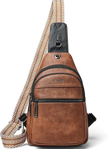 LATMAP Sling Bag For Women Faux Leather Small Casual Daypack Backpack Fanny Pack Crossbody Chest Bags Purse