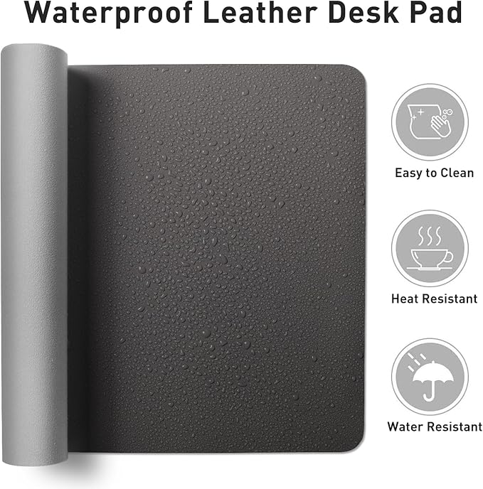 Aothia Faux Leather Desk Mat - Non-Slip PU Leather Desk Blotter, Waterproof Writing Surface, Large Desk Pad for Office & Home (Grey, 55" x 24")
