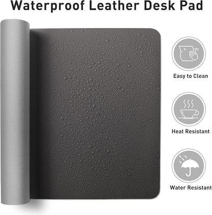 Aothia Faux Leather Desk Mat - Non-Slip PU Leather Desk Blotter, Waterproof Writing Surface, Large Desk Pad for Office & Home (Grey, 55" x 17")